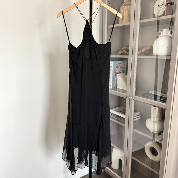 Polo Ralph Lauren Black Silk Halter Dress Crepe NEW Beaded Asymmetrical Size 8 - Picture 1 of 6
